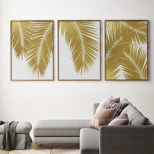 Nordic Wall Art Golden Palm Leaf Plant Canvas Painting Poster Print Botanical Scandinavian Decorative Picture Modern Home Decor