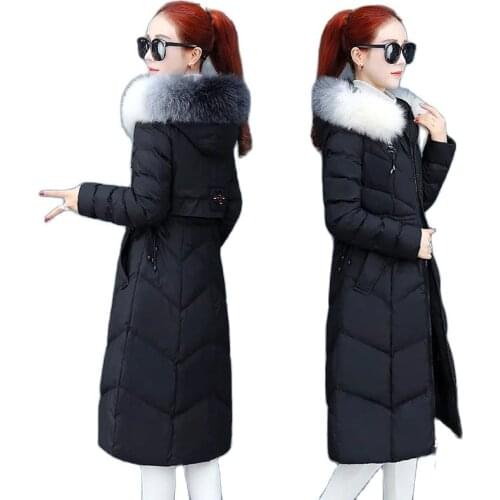 New 2021 Overcoat Parka Cotton Female Coat Mid-long Printing Big Fur Collar Down Cotton Clothes Winter Style Slim Ladies Jacket