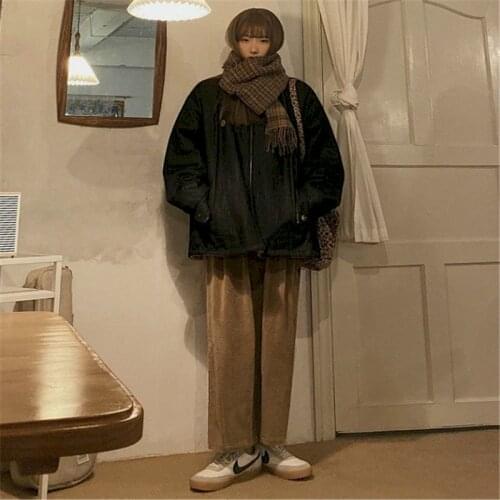 2021 Autumn Winter New Womens Corduroy Wide-leg Pants High Waist Drape Loose Thick Plus Velvet Straight Leg Thin Mopping