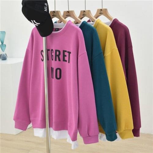 2021 Autumn Winter New Mid-length Large Size Over Hip Fake Two-piece Womens Pullover Loose Korean Version Plus Velvet Thick Top