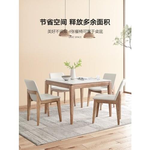 Balcony small table and chair, home small apartment Nordic rock slab square solid wood dining table