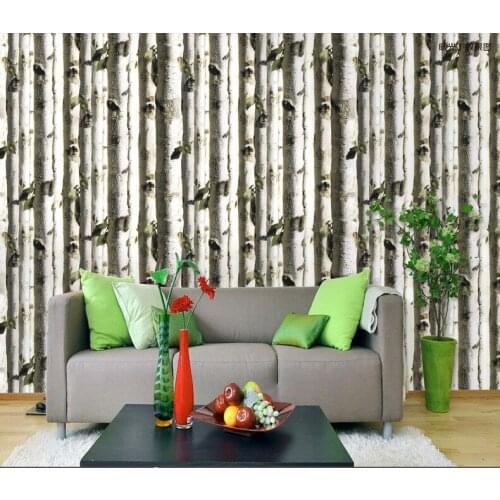 PVC 3D Birch Wood Tree Wallpaper for Bedroom Modern Design Living Room Wall Paper Roll Rustic Forest Woods Wallpapers 10M