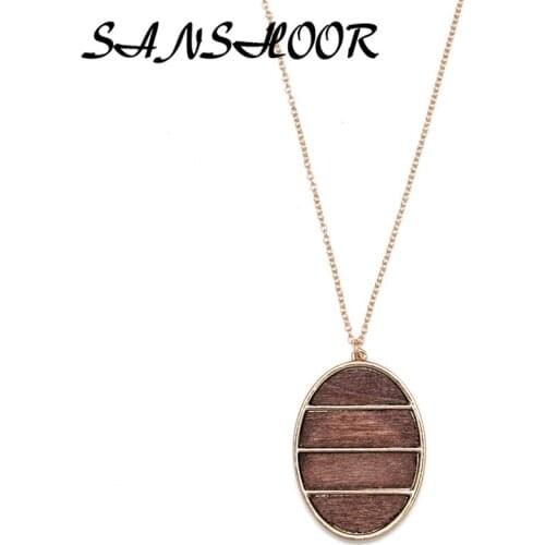 SANSHOOR Minimalist Necklace Geometric Beaded Wood Beaded Necklace Unique Necklace Simple Leather Cord Gift For Female