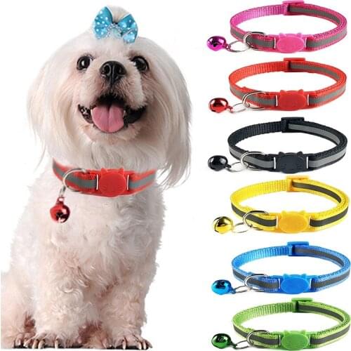 Puppy Cat Dog Accessories Hot Sale Adjustable Easy Wear High Quality Buckle Reflect Light Dog Collar With Bell Pet Supplies 1PC