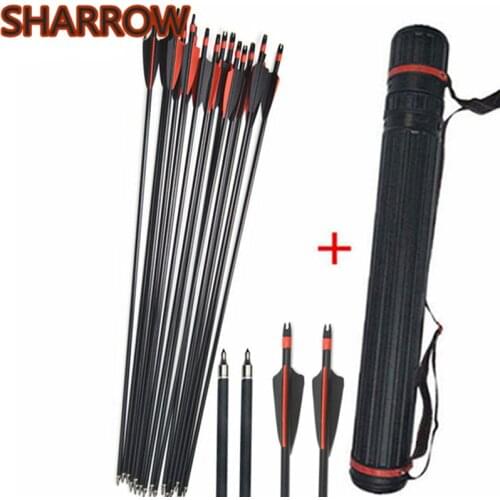 12pcs 30" Archery Spine500 Fiberglass Arrows Glass Fiber With Arrow Quiver For Bow Outdoor Shooting Camping Practice Accessories