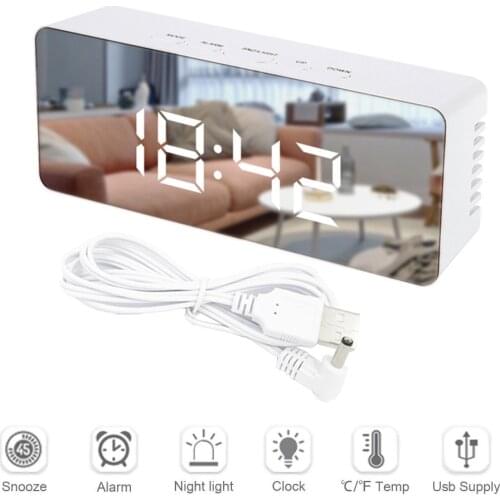 LED Alarm Clock Mirror Digital Snooze Table Clock Wake Up Light Electronic Large Display Time Temperature Home Decoration Clock