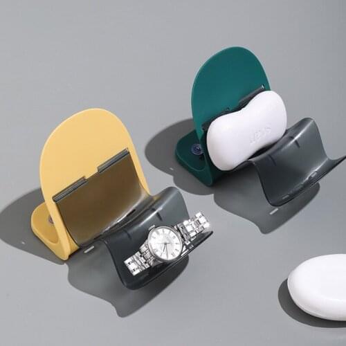 Bathroom Vertical Suction Cup Soap Box Plastic Dish Case Multifunctional Mobile Phone Shelf Punch-free Toilet Bath Soap Storages