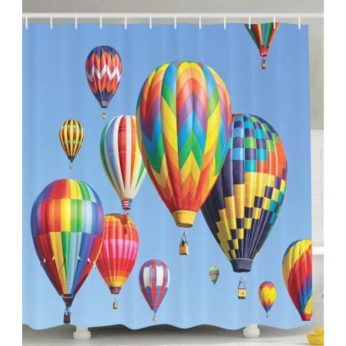 Hot Air Balloons Colorful Fabric Shower Curtain Multicolored Dream Pictures Flying in the Sky Bathroom Decorations Home Bath