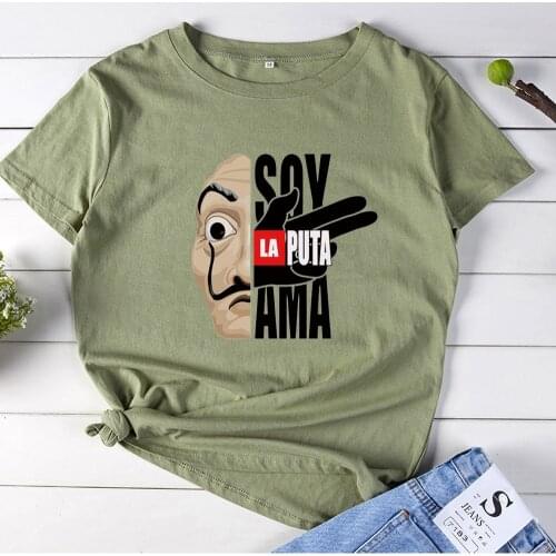 SOY AMA LA PUTA Pattern Women T-shirt Funny Graphics T Shirts Women O-neck Cotton Casual Tshirt Woman