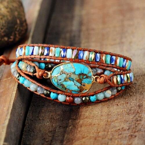 High End Women Bracelets Gilded Natural Stones Vintage Leather Wrap Bracelet Girl Beach Holiday Bracelets Femme Dropshipping