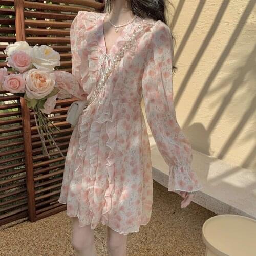 COIGARSAM Women Dress Summer New Full Sleeve Floral Print High Waist V-Neck Design And Color Dresses Traf Robe Vestidos
