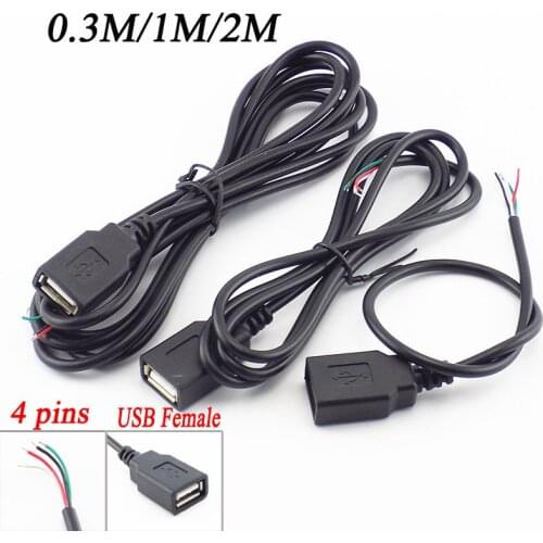 0.3m/1m/2m 4 Pin 5V Micro USB 2.0 Female Jack DataTransmission Power Adapter Charging Extension Cable Cord 4 Wire DIY Connector