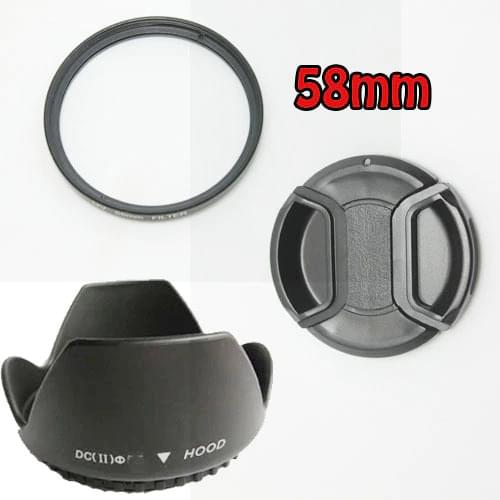 100% GUARANTEE 1 pcs 58MM Lens Hood + Cap + UV Filter for Nikon D5200 D5100 D3200 D3100 D3000 for Nikon AF-S 55-300mm 50mm