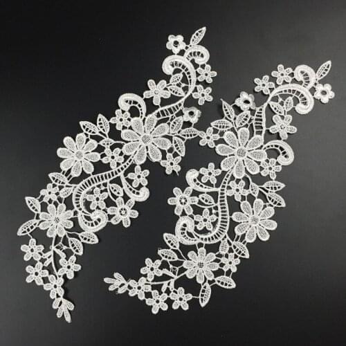 4 Pieces/2 Pairs 28X9cm Black White Water Soluble Lace Fabric Embroidered Lace Applique Lace Trim For DIY Wedding Dress Craft
