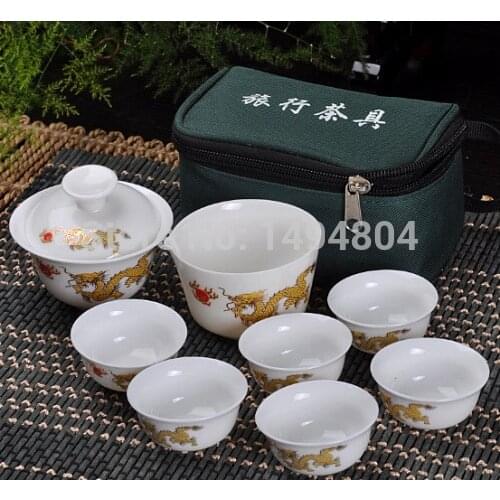 8 PCS/Set Chinese Dragon Travel Tea Sets Ceramic Teaset(1 tureen+8 tea cups+tea plate)