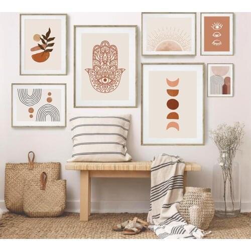 Abstract Hand of Fatima Sunlight Moon Phase Boho Poster Canvas Painting Wall Art Print Picture Living Room Interior Home Decor