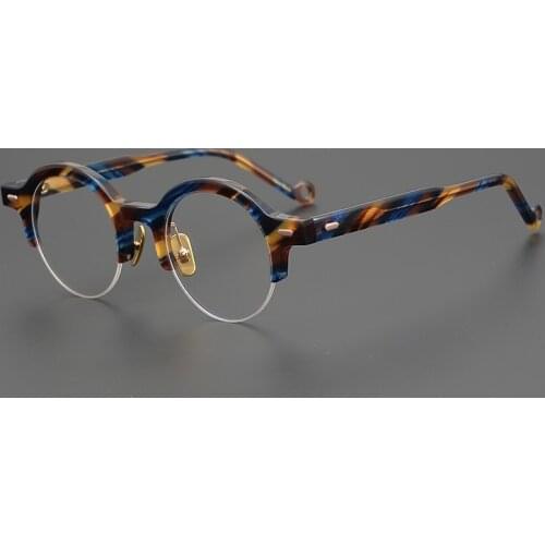 Acetate Round Glasses Frame Men Women Vintage Half Rim Eye Glasses Optical Prescription Eyeglasses Frames Eyewear Clear Oculos