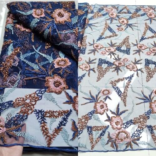 African Mesh Lace Fabric With beads Nigerian SYJ-588689 Lace Fabric French Tulle Lace Fabric For Wedding Party