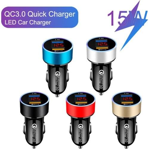 5.4A Dual USB Car Charger For iPhone 11 Xiaomi LED Display 12-24V Cigarette Socket Lighter Fast Charger QC 3.0 USB Phone Charger