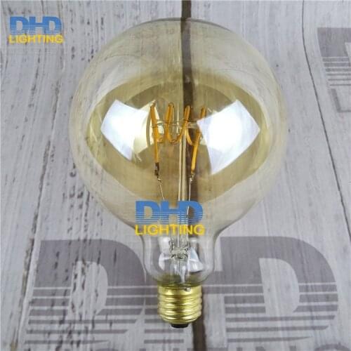 Free shipping Globle G125 amber glass LED spiral filament bulb for vintage edison pendant lamp 220V 4W E27 lighting fixture lamp
