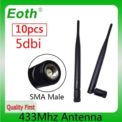 10pcs 433Mhz Antenna 5dbi SMA Male Connector Waterproof 433 MHz Directional Antena Rubber Aerial Wireless Repeater Lorawan
