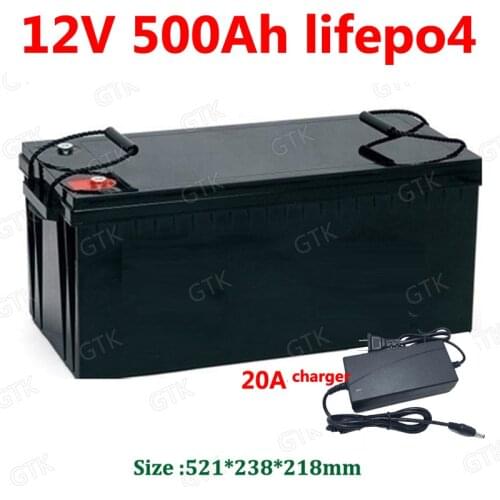 GTK waterproof 12V 500AH Lifepo4 battery lithium BMS 4S 12.8V 500Ah for golf cart Solar Storage boat RV camper +20A charger