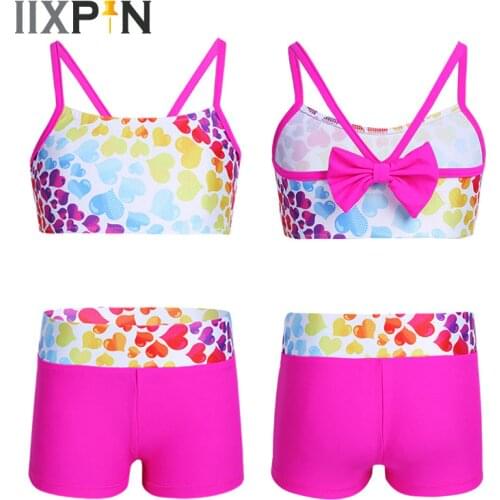 IIXPIN Girls Ballet Costumes Gymnastics Leotard Polka Dot Strappy Top Bra and Shorts Ballet Dancing Exercise Workout Outfits