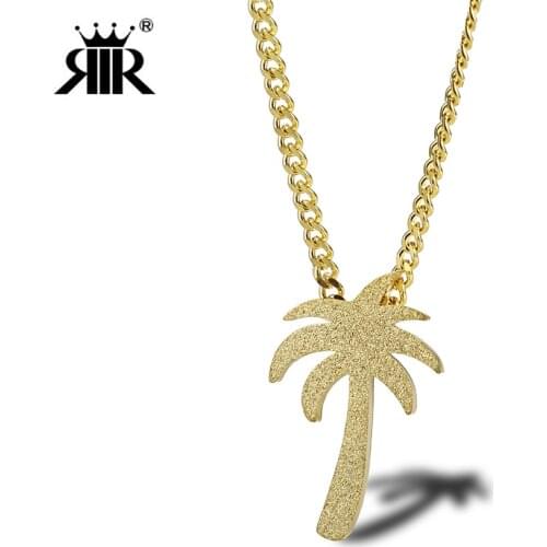 RIR Exquisite Golden Sparkling Coconut Tree Pendant Necklace Summer Hawaiian Beach Tropical Plant Necklace Holiday Gift