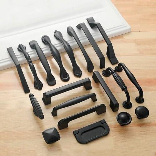 JD 10PCS American Black Cabinet Knobs And Handles American Drawer Kitchen Handles Single Hole Wardrobe Modern Furniture Handle