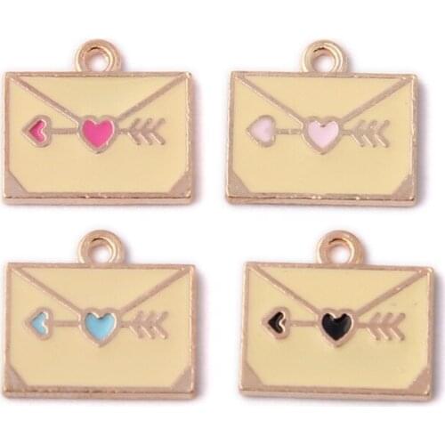 Kawaii Enamel Alloy Love Heart Letters Charms 10pcs 15*14mm Gold Tone Plated Oil Drop DIY jewelry Findings Ornament Pendants