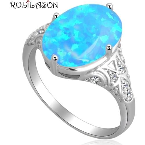 Oval shape Rings Popular online Blue fire Opal silver plated Ring Fashion Jewelry Rings USA size #7 #8 #9 OR563
