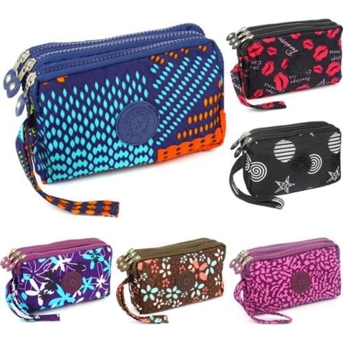 Coin Purse Women Wallets 3 Zippers Lady Purses Canvas Fabric Moneybags Wristlet Wallet Keys Cards Wrisele Bags Burse