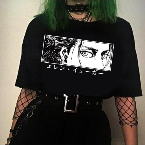 Hot Japanese Anime Attack on Titan Eren Yeager T Shirt Cartoon Shingeki No Kyojin Graphic Tees Unisex Tshirt Male