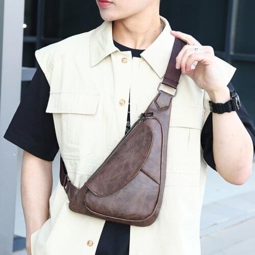 Fashion Mens Chest Bag Retro Summer Small Bag Personality Dumpling-shaped Casual PU One-shoulder Diagonal Waterproof Chest Bag