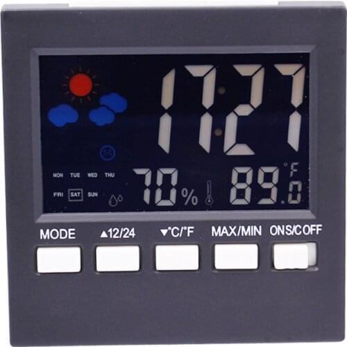 Multi-functional Digital Thermometer Hygrometer Colorful LCD Clock Alarm Calendar Weather Forecast Display with Snooze Function