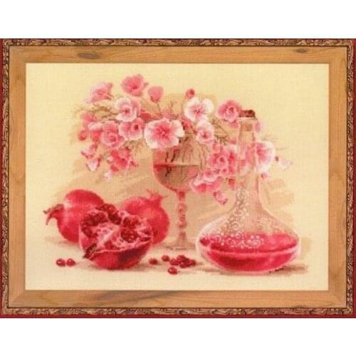Pink Pomegranate and Flowers 45-36 Cross Stitch Set Cross-stitch Kit Embroidery Needlework Craft Packages Cotton Fabric Floss