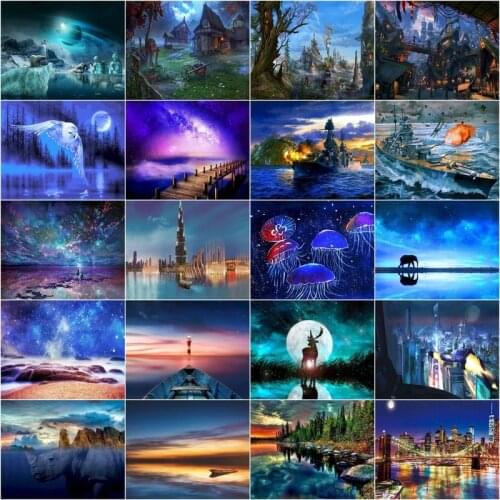 GATYZTORY Oil Painting By Number Night Landscape DIY Pictures By Number Kits Home Decor Drawing On Canvas HandPainted Art Gift