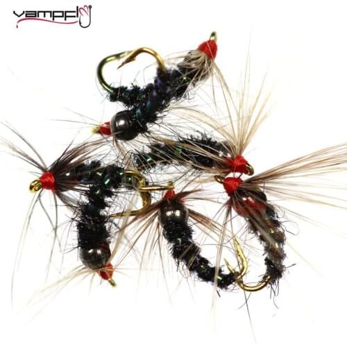 Vampfly 6PCS #12 Tungsten Bead Head Pearl Flashabou Nymph Fly Lure Golden Hook Rainbow Trout Fly Fishing Baits