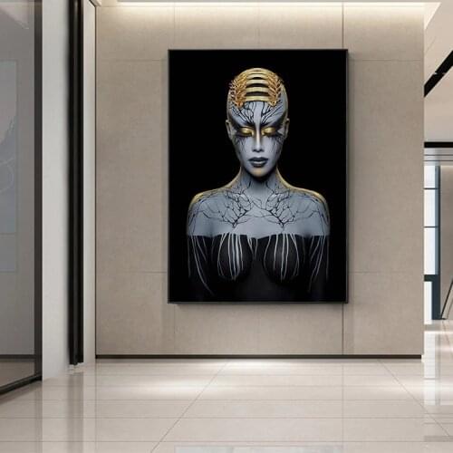African Art Black and Golden Woman Canvas Painting Cuadros Posters and Print Scandinavian Wall Art Picture for Living Room Decor