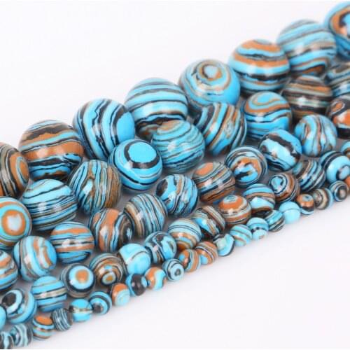 Natural Stone Blue Lace Malachite Round Loose Beads 15" Strand 4 6 8 10 12 MM Pick Size For Jewelry Making