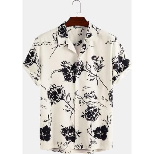 New printed shirt pink white fashion mens casual sleeve short white shirt printed pink mens shirt