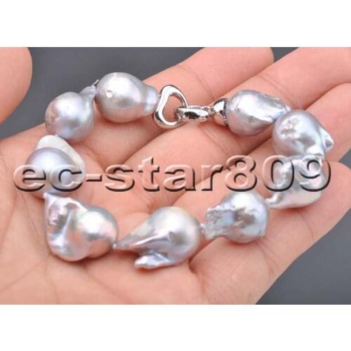 P6243 8" 19mm Gray Drop BAROQUE REBORN KESHI PEARL Bracelet Women Fine Jewelry