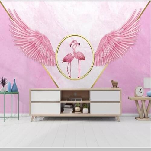 Papel de parede fresh pink wings flamingo children wallpaper mural,living room kitchen TV wall bedroom wall papers home decor