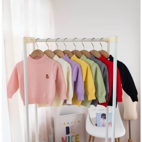 2021 New Baby Bear Sweater Kids Boys Girls Clothing Autumn Candy Color O-neck Casual Pullover Sweaters Coat 1-5T Baby Sweater
