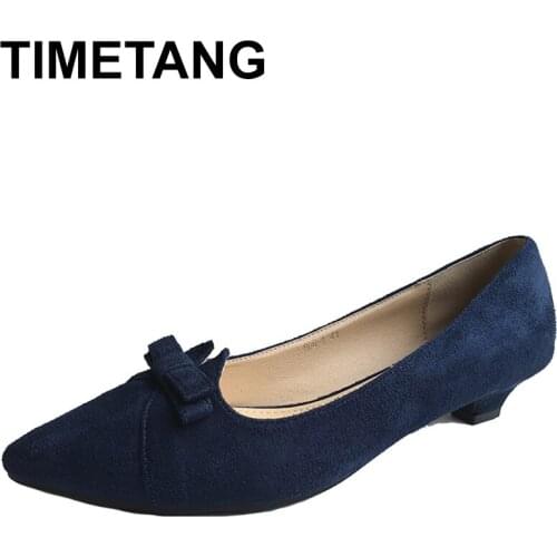 TIMETANG New Fashion Shoes Women High Heels Pointed toe Elegant Bowknot Womens Pumps Office Ladies Brand Shoes Low Heels C247
