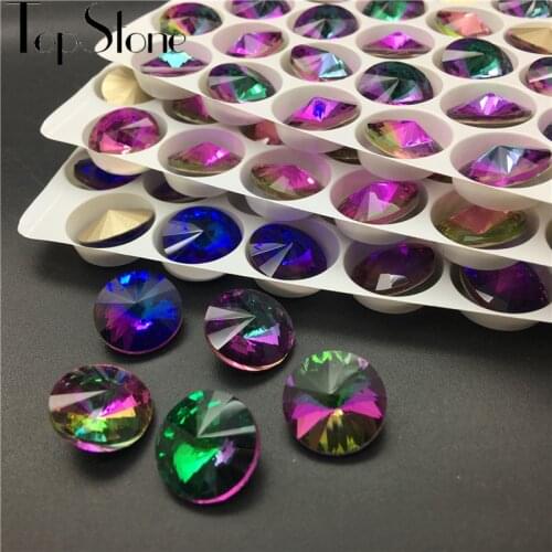 TopStone 8 10 12 14 16 18 mm Rivoli Crystal Fancy Stone Glass Round Beads Quality Heliotrope Bermuda Blue Sphinx Jewelry Making