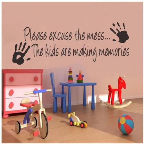 "Please excuse the mess" Paw print Vinyl Wall Sticker Art words decal