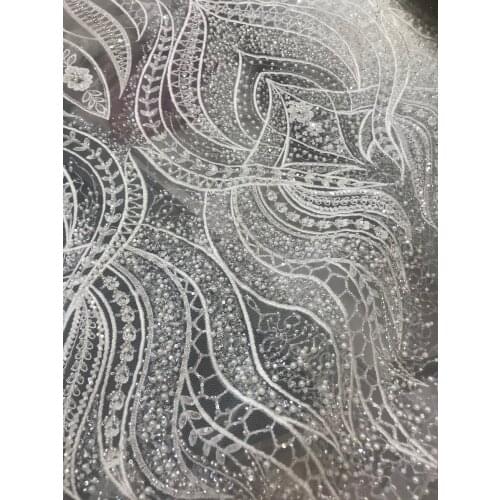 Embroidery mesh lace african with beads french beaded lace fabric ZH-108881 for evening dress