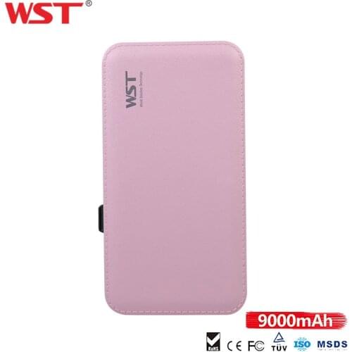 WST DP622A 9000mAh Power Bank Li-polymer Quick Charge External Battery Pack Built-in Cable Portable Battery Charger Pack