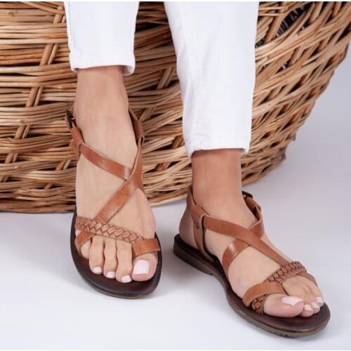2021 Summer Women Vintage Premium Brown Orthopedic Open Toe Sandals Premium Non-slip Breathable Leather Casual Women Shoes